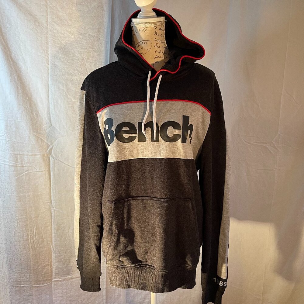 Bench Hoodie men's M dark grey white & red
